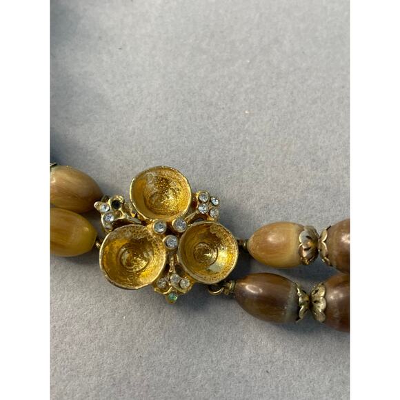 Vintage Vogue Necklace Clip On Earring Set Gold Tone Beaded Beachy Coastal - Picture 8 of 10